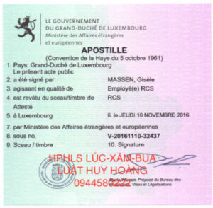HỢP PHÁP HOÁ LÃNH SỰ LÚC-XĂM-BUA (LUXEMBOURG)