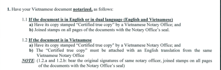 QUY ĐỊNH HPHLS GIẤY TỜ VIỆT NAM ĐỂ SỬ DỤNG TẠI PHILLIPINES